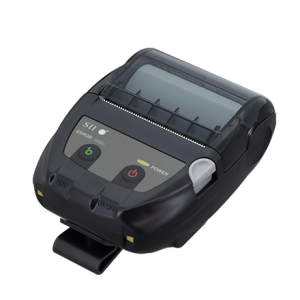 מדפסת קבלות ניידת Seiko MP-B20 במבט מהצד עם קליפס לחגורה